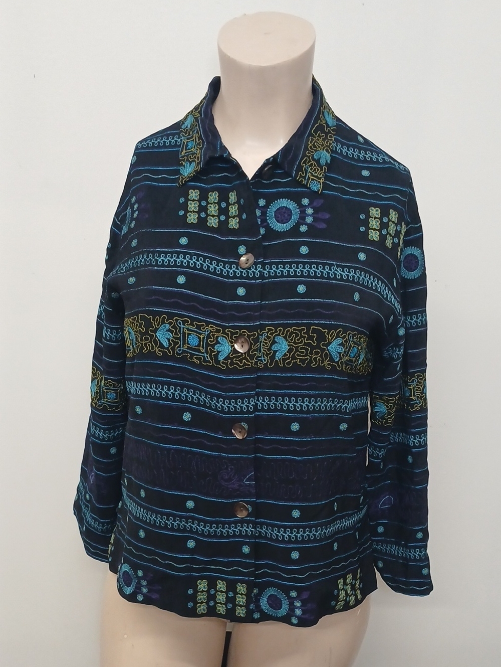 Chico's Design Black Embroidered Jacket Size 1